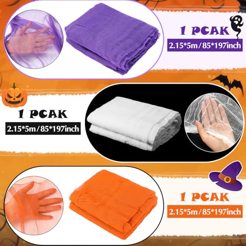 Halloween Cheese cloth 84.65 x 590.55 Inch White Orange and Purple Cheesecloth Roll for Crafts Large Cotton Muslin Gauze Fabric for Halloween Outdoor & Indoor Spooky Decoration