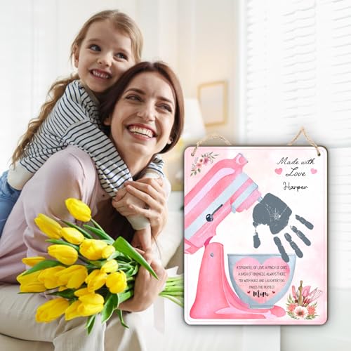 DIY Mothers Day Handprint Baking Mixer Craft Shape Hanging Sign for Mom Baking