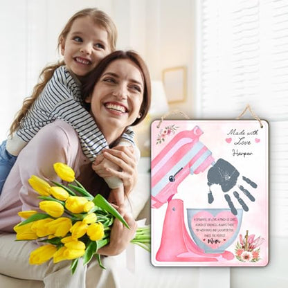 DIY Mothers Day Handprint Baking Mixer Craft Shape Hanging Sign for Mom Baking