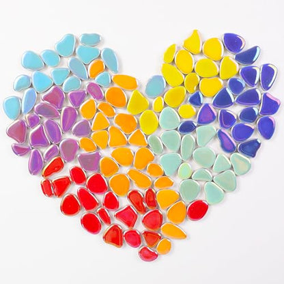 454g (1 LB) Iridesent Random Petal Ceramic Mosaic Tiles for Crafts Bulk Arts Glass Mosaic Pieces Mini Pebble Bulk Broken Ceramic Tiles for DIY Mosaic Making Art Craft (OP900i) (230 Count)