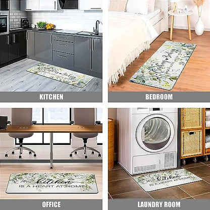 Green Kitchen Rug Anti Fatigue Mats for Kitchen Floor Kitchen Rugs Sage Green Floral Herb Memory Foam Kitchen Mat Cushioned PVC Leather Kitchen Rug Set