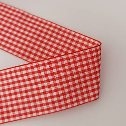 1.5 Inch Red and White Woven Edge 100% Polyester Gingham Ribbon 25 Yards Each Roll (75 Feet)