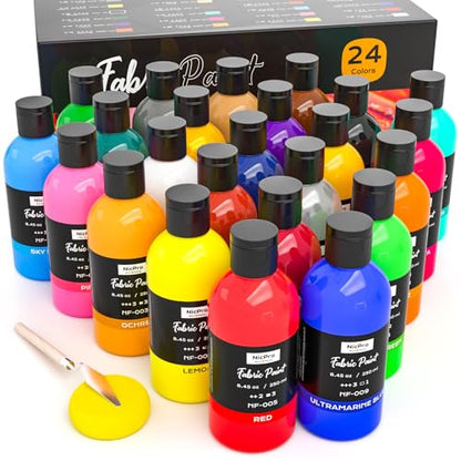 24 Colors Permanent Fabric Paint (202.8 Fl Oz)