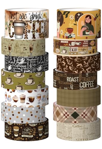 Coffee Themed Washi Tape Set (14 Count)