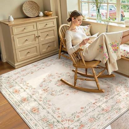 Floral Bow Print Washable 8x10 Rug