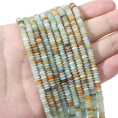 Natural Amazonite Disk Stone Beads 4x2mm 160pcs Rondelle Loose Semi Gemstone Beads for Jewelry Making Design (160 Count)