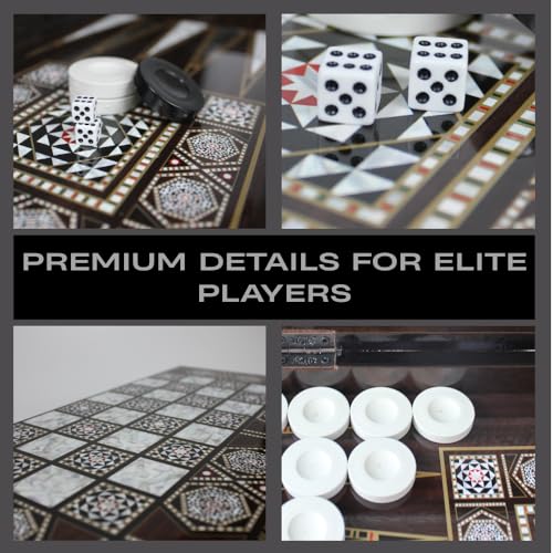 Park&Oz Pearl Premium Turkish Backgammon and Checkers Set 19 Inch Handmade 2 in 1 Wooden Board Game with Glossy Finish Luxury Checkers and Dice Travel Friendly and Foldable