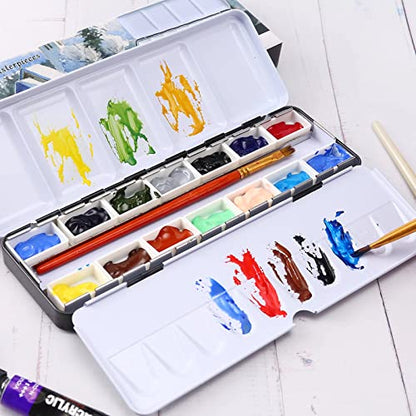 Metal Watercolor Tray Palette with 14 Empty Full Pans for Plein Air