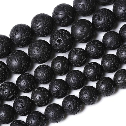 4MM 90pcs Natural Stone Beads Black Volcanic Lava Gemstone Round Loose Beads for Jewelry Making Bracelet 1 Strands 16"