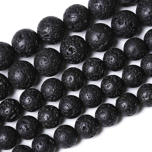12MM 32pcs Natural Stone Beads Black Volcanic Lava Gemstone Round Loose Beads for Jewelry Making Bracelet 1 Strands 15"
