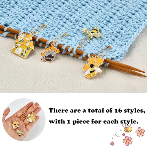 16Pcs Bee Honeycomb Stitch Marker Charms