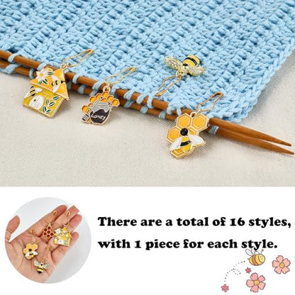 16Pcs Bee Honeycomb Stitch Marker Charms