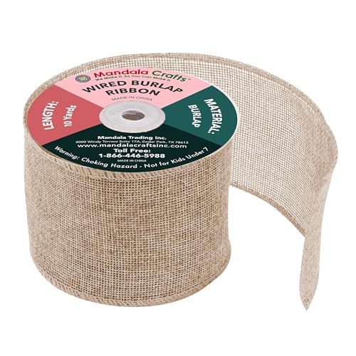 3 Inch Wide Natural Wired Burlap Ribbon for Crafts (30 Foot)