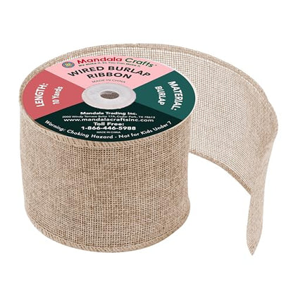 3 Inch Wide Natural Wired Burlap Ribbon for Crafts (30 Foot)