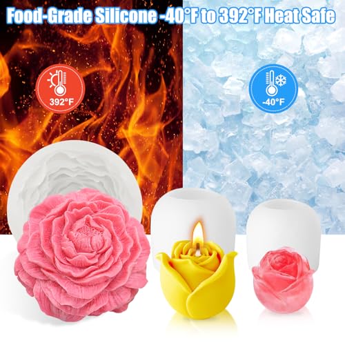 3 Pcs Peony Flower Silicone Candle Molds Set (3 Count)