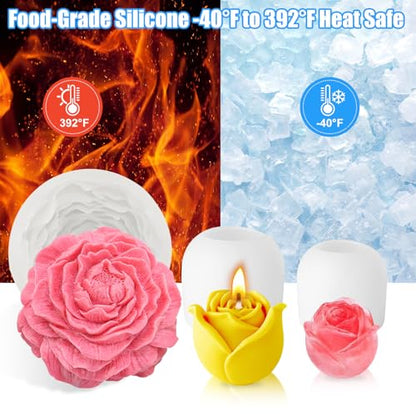 3 Pcs Peony Flower Silicone Candle Molds Set (3 Count)