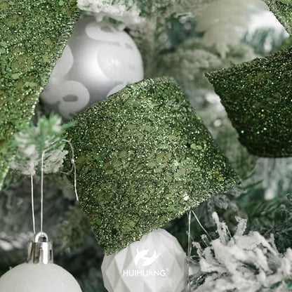 Moss Green Glitter Christmas Wired Ribbon 2.5 inch x 10 Yards (30 Foot)