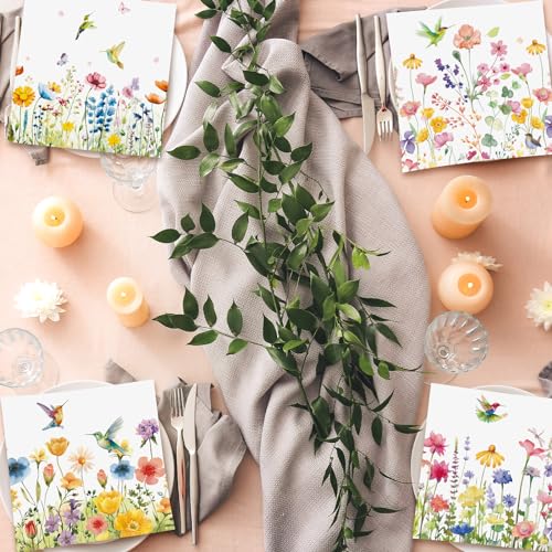 200 Pcs Pastel Wildflower Cocktail Napkins Disposable 4 Style 5"