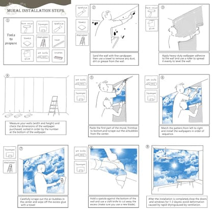 Ceiling Mural Blue Sky White Clouds Wallpaper for Living Room 136"x96"