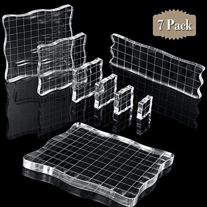 7 Pcs Acrylic Stamp Blocks Set Clear with Grid Lines (7 Count)