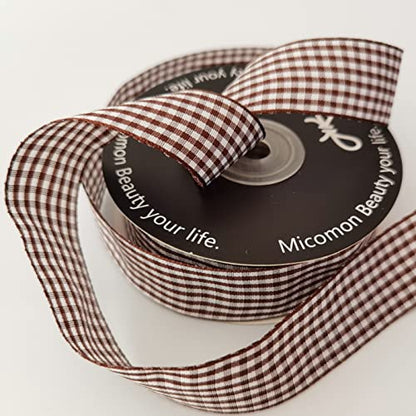 Brown Gingham Plaid Checked Ribbon 25 Yard Each Roll 100% Polyester (75 Foot)