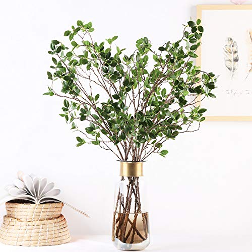 43" Artificial Greenery Stems Plants Faux Leaf Green Eucalytus Branches Ficus Twig Fern Fake Green Bushes Shrubs for Home Party Wedding Decoration (4 Count)