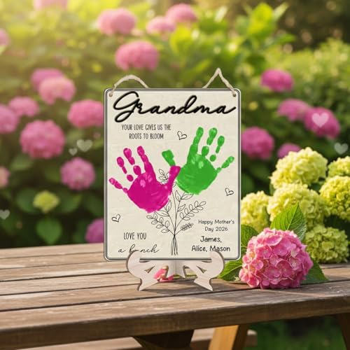 Grandma Handprint Floral Plaque