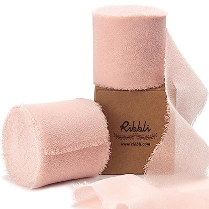 Blush Pink Chiffon Ribbon 2 Inch x 20 Yard Handmade Fringe Chiffon Silk Ribbon for Gifts (60 Foot)