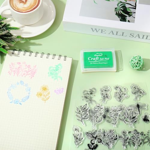 5 Sheets Wildflower Clear Stamps Floral Leaves Butterfly Silicone Transparent Stamps for DIY Craft Card Making Scrapbooking Embossing Album Decor (5 Count)