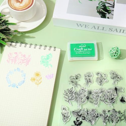 5 Sheets Wildflower Clear Stamps Floral Leaves Butterfly Silicone Transparent Stamps for DIY Craft Card Making Scrapbooking Embossing Album Decor (5 Count)