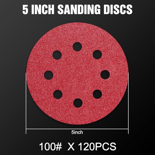 120 Pcs 5 inch Sanding Discs 100 Grit 8 Hole Hook and Loop (120 Count)