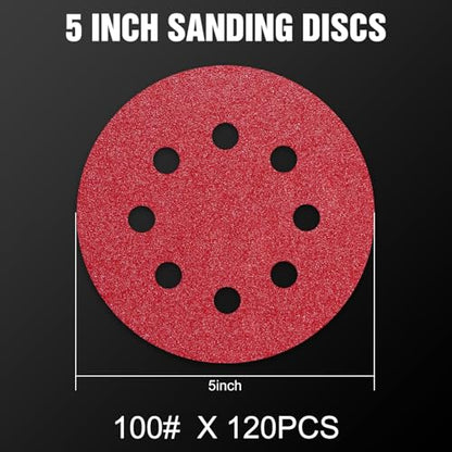 120 Pcs 5 inch Sanding Discs 100 Grit 8 Hole Hook and Loop (120 Count)