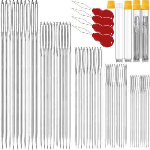 100 Pack Premium Large Eye Needles for Hand Sewing with Needle Threaders (100 Count)