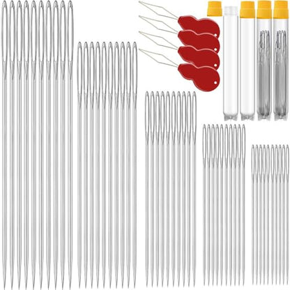 100 Pack Premium Large Eye Needles for Hand Sewing with Needle Threaders (100 Count)
