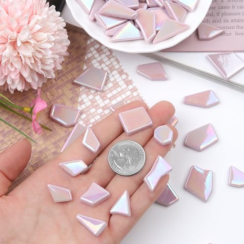 Pink Glass Mosaic Tiles for Crafts Bulk (7.05 Ounce)