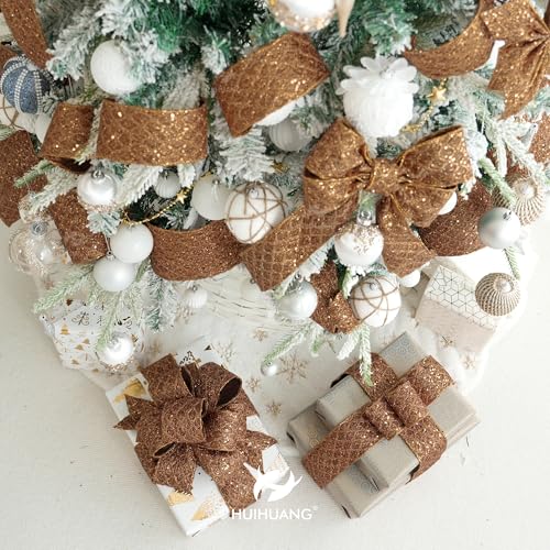 Glitter Copper Diamond Wired Christmas Ribbon 2.5 inch x 10 Yards (30 Foot)