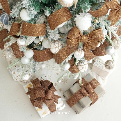 Glitter Copper Diamond Wired Christmas Ribbon 2.5 inch x 10 Yards (30 Foot)