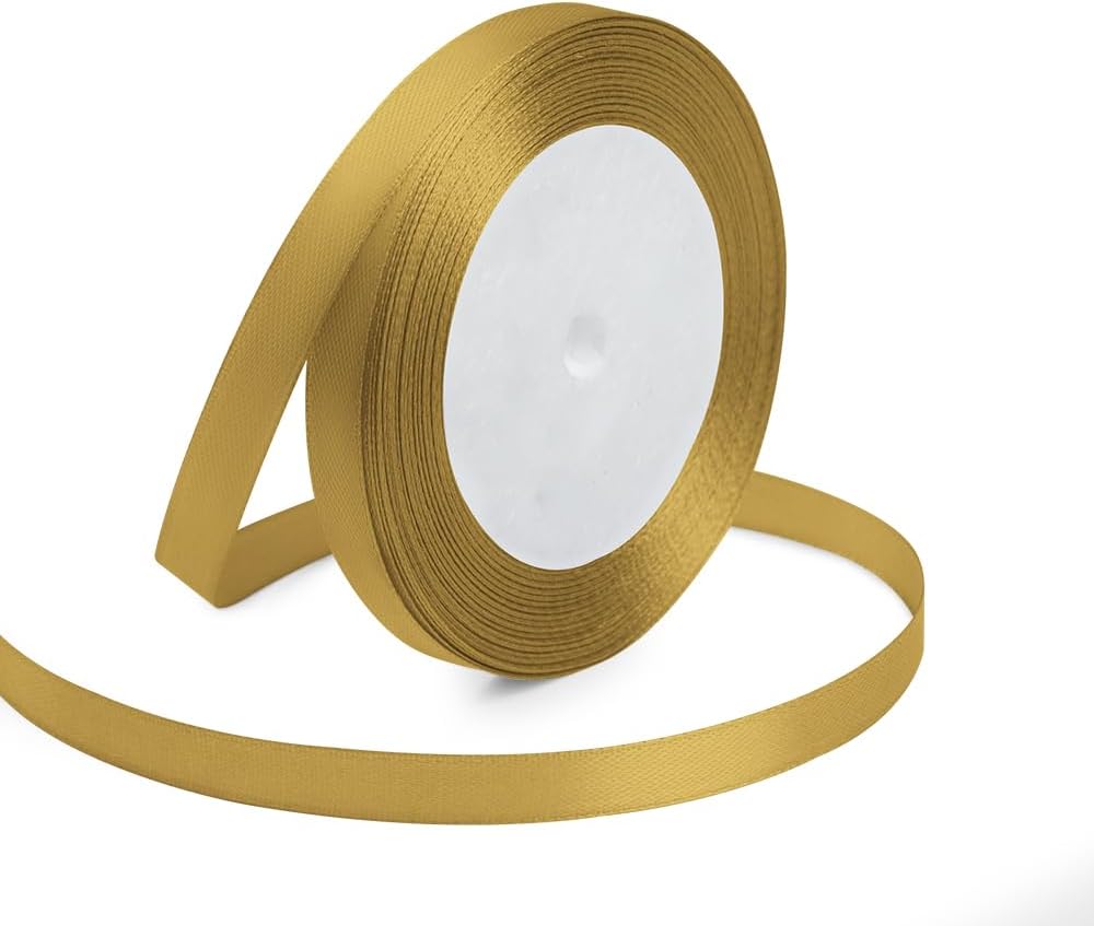 KMER LIFE 3/8 Inches x 25 Yards Golden Satin Ribbon Solid Fabric Ribbons for Crafts, Wedding Decor, DIY Hair Accessories, Sewing, Gift Package Wrapping, Valentine's Day Bouquet and More - Crafty Corner