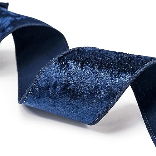 Navy Velvet Ribbon 2.5 Inch x 10 Yards for Christmas Tree Topper Home Decoration Wreath Gift Wrapping DIY Craft (30 Foot)