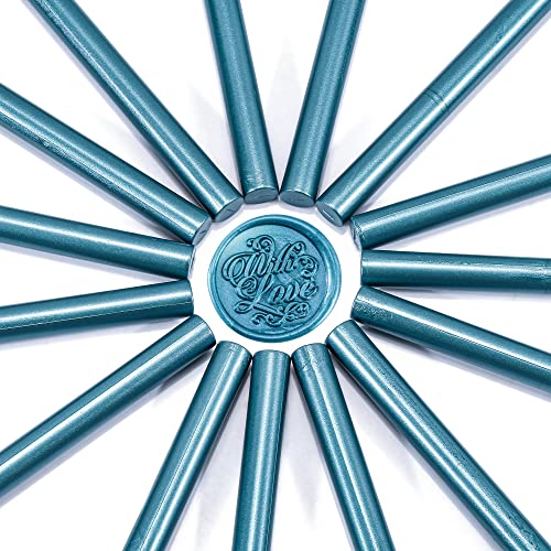 15Pcs Teal Blue Glue Gun Sealing Wax Sticks for Wax Seal Stamp (15 Count)