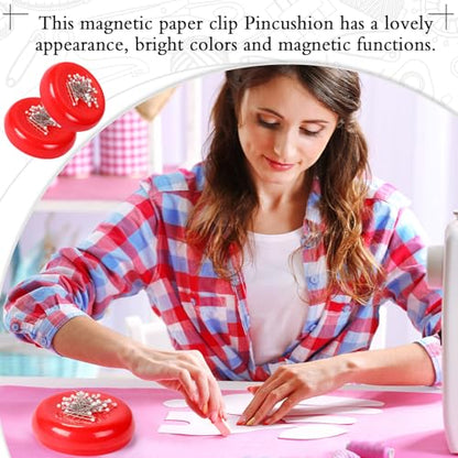 2 Pieces Magnetic Pin Holder Sewing Bobby Pin Cushion Needle Round Paper Clip Holder Magnetic Cushion Sewing Magnet Push for Hairclip Storage Case Cushions Supplies Organizer (2 Count)