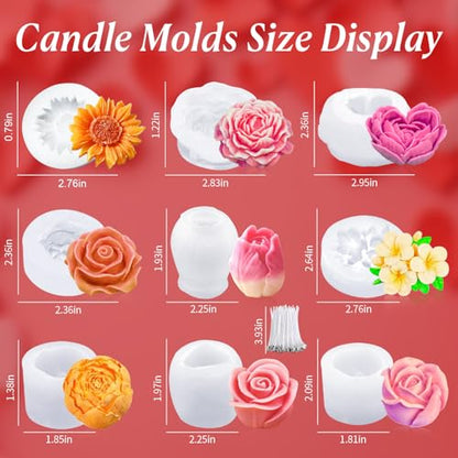 9PCS 3D Flower Candle Making Molds Moldes de Silicona para Velas