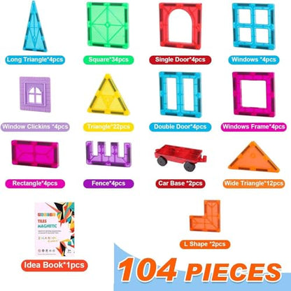104PCS Magnetic Tiles STEM Building Blocks for Kids Ages 3 (104 Count)