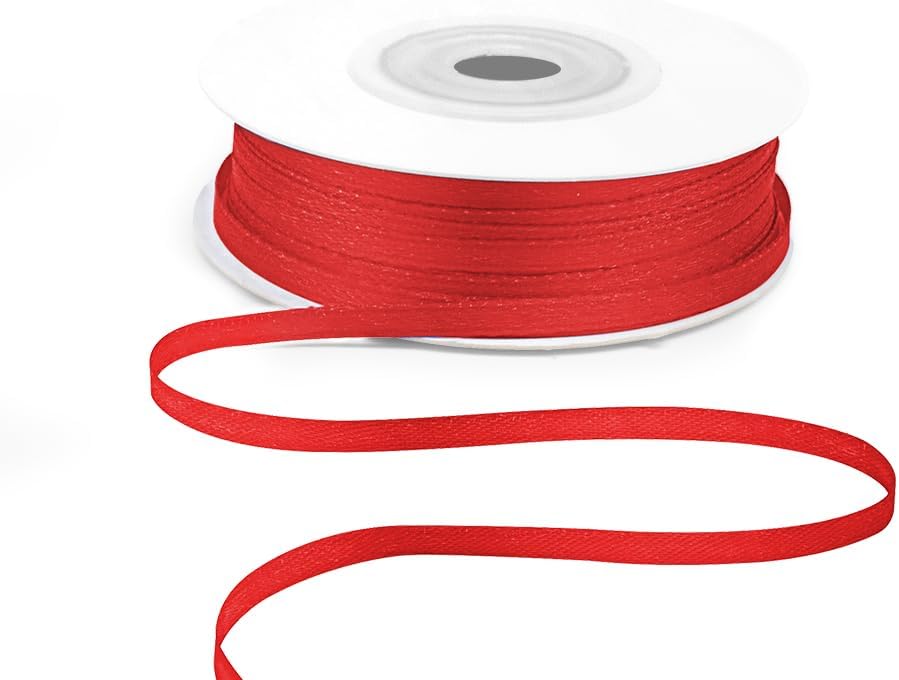 KMER LIFE 1/8"" Wide x 50 Yards Red Polyester Satin Ribbon, Red Satin Ribbon Perfect for Wedding Decor, Wreath, Crafts, Gift Wrapping & Other Projects (Red) - Crafty Corner