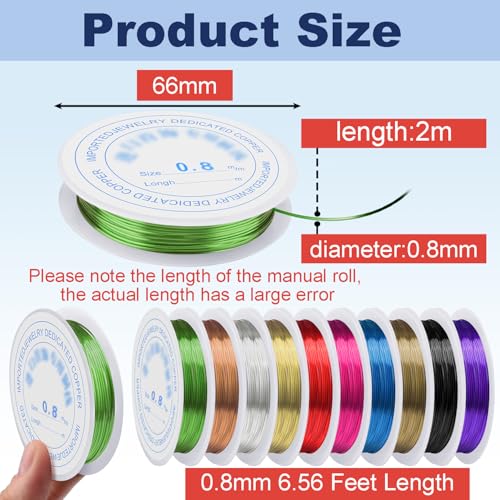 0.8 mm Dia. 10 Rolls Copper Jewelry Wire (65.6 Foot)