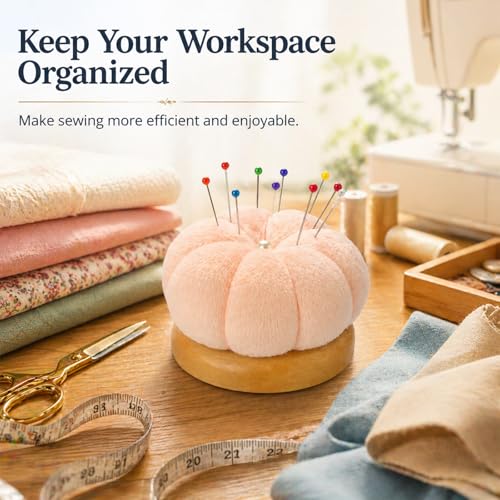 Wooden Base Pin Cushion for Sewing with 100 Plastic Head Pins