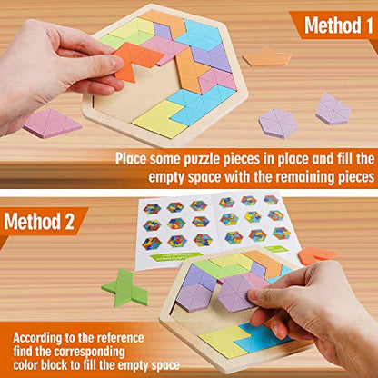 Wooden Hexagon Tangram Puzzle (14 Count)