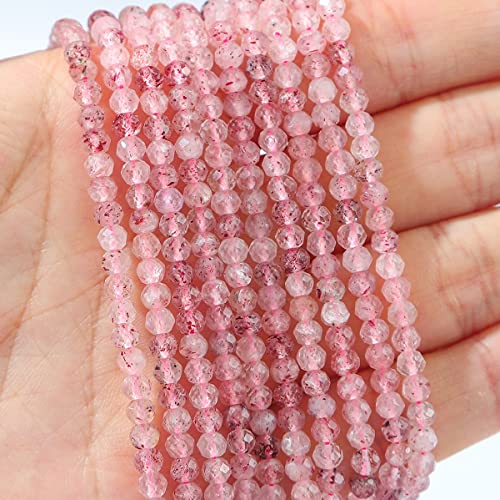 Natural Strawberry Crystal Beads 4x2mm 120pcs Faceted Rondelle Loose Semi Gemstone Beads for Jewelry Making Design (120 Count)