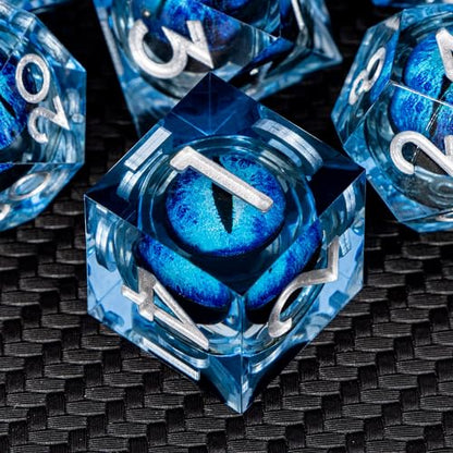 DND Resin Dice Dragon Eye Dice Liquid Core Blue Sharp Edged Dice Set with Gift Box
