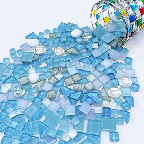 1.1 LB Baby Blue Irregular Mosaic Glass Tiles with Backing (17.6 Ounce)